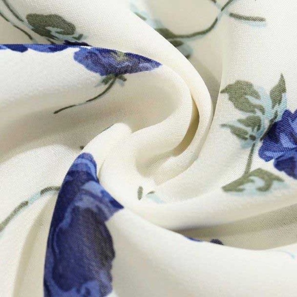 Bohemian Off White Blue Floral lace up Midi Dress Gypsy - Picture 5 of 11